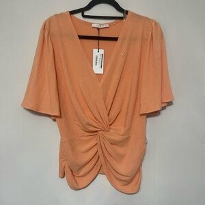 Six Fifty NWT light orange twist front v neck short sleeve blouse size L